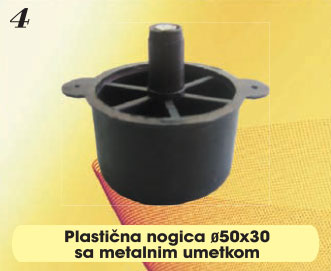 Plastična nogica ø50x30 sa metalnim umetkom rebrasta